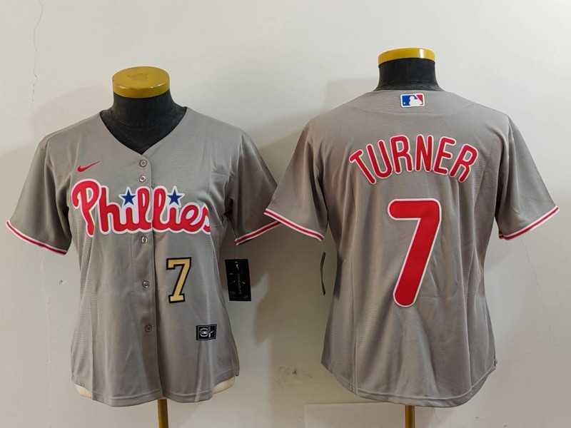 Women%27s Philadelphia Phillies #7 Trea Turner Grey Stitched Cool Base Nike Jerseys